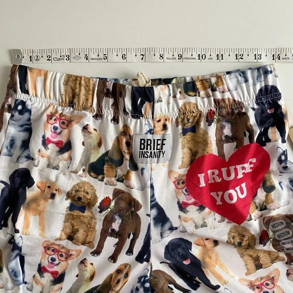 BRIEF INSANITY Lounge Pants Dog Puppies Novelty Sleep Medium‎ Unisex I Ruff You